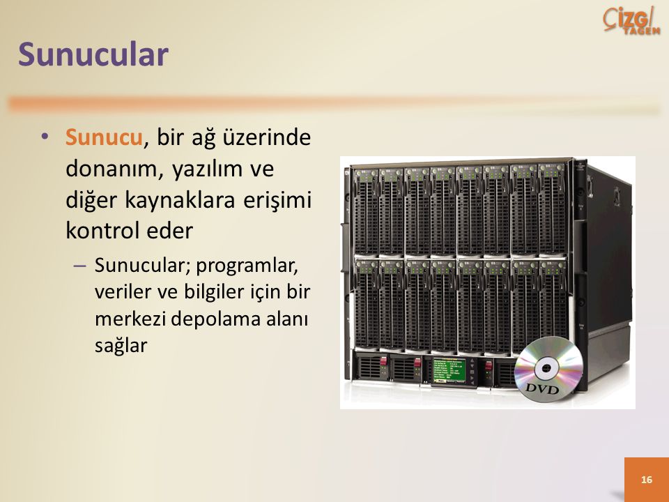 Sunucular Sunucu, bir ağ üzerinde donanım, yazılım ve diğer kaynaklara erişimi kontrol eder.