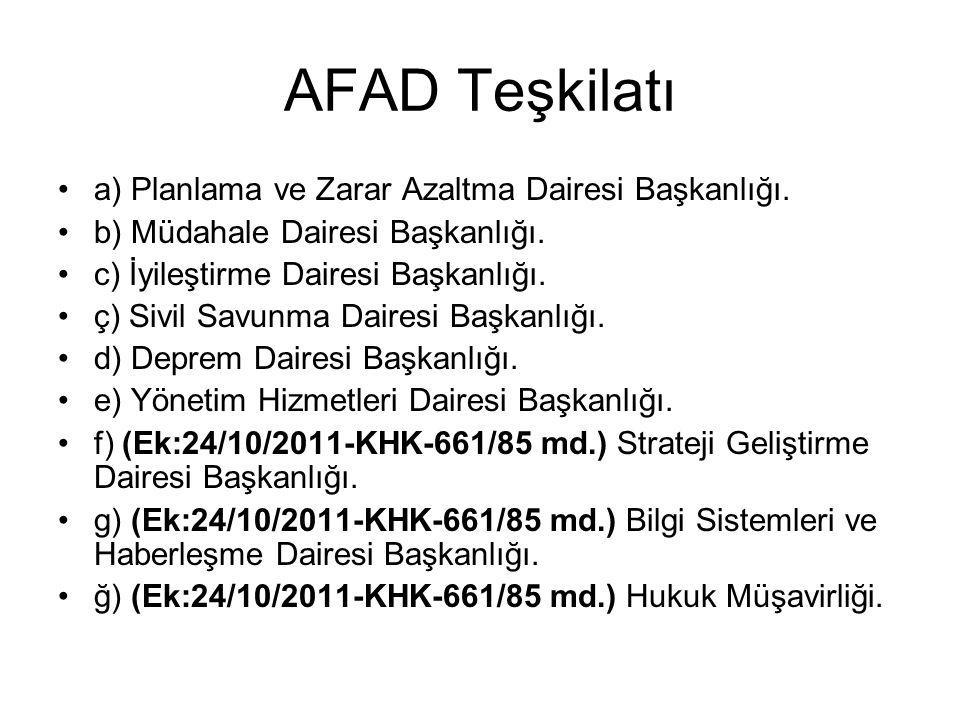 AFAD Teşkilatı a) Planlama ve Zarar Azaltma Dairesi Başkanlığı.