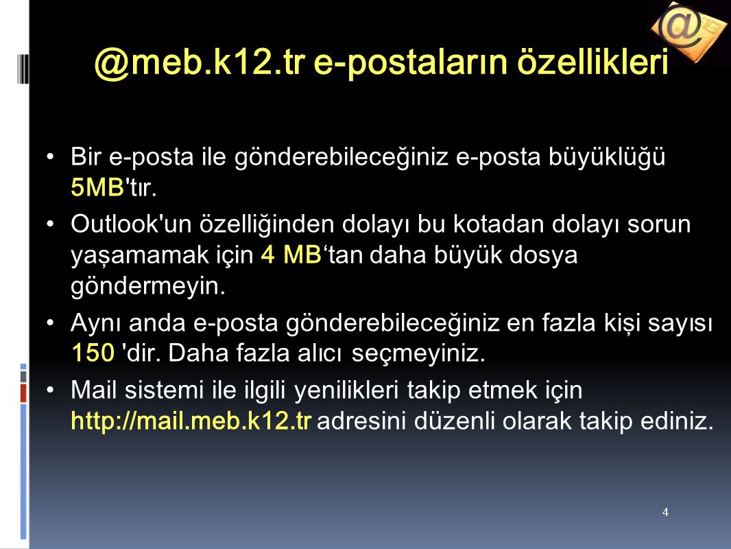 @meb.k12.tr e-postaların özellikleri