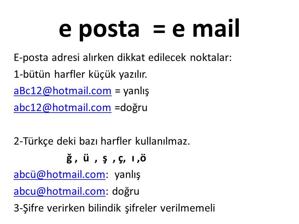 e posta = e mail