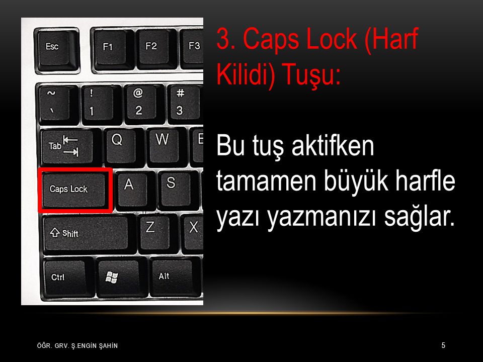 3. Caps Lock (Harf Kilidi) Tuşu: