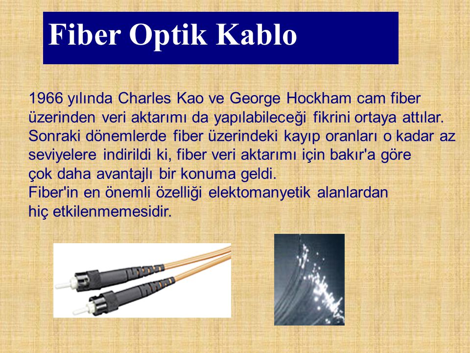 Fiber Optik Kablo 1966 yılında Charles Kao ve George Hockham cam fiber