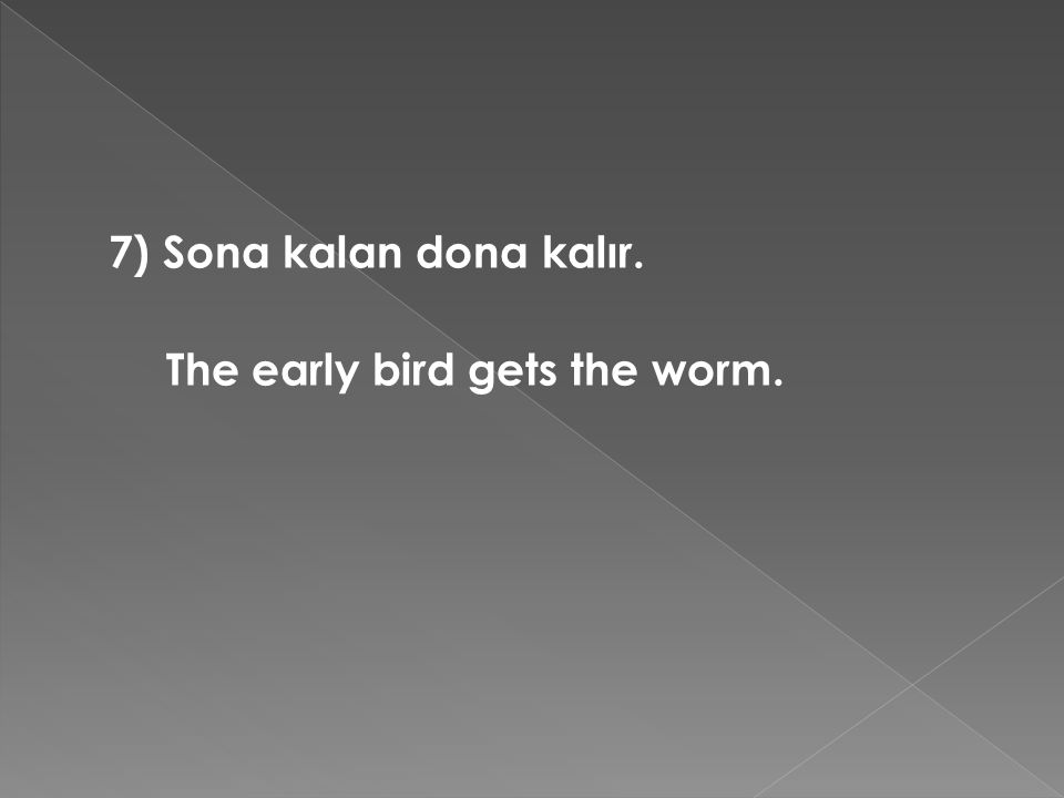 7) Sona kalan dona kalır. The early bird gets the worm.