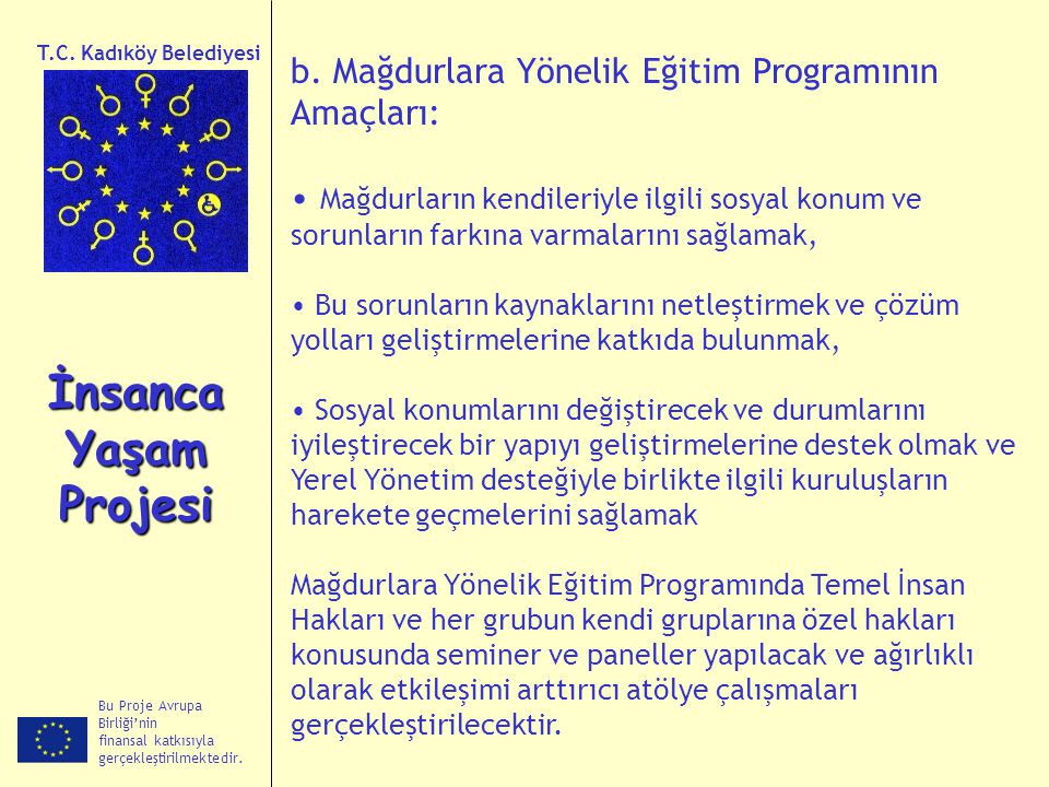 T.C. Kadıköy Belediyesi b. Mağdurlara Yönelik Eğitim Programının Amaçları: