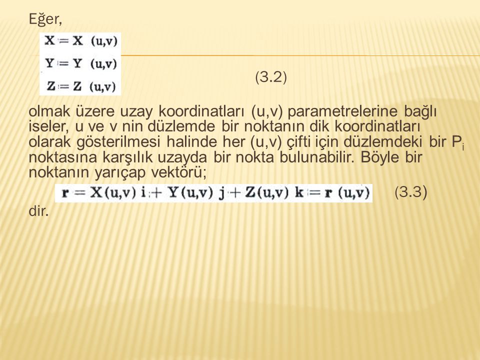 r = X(u,v) i+Y(u,v) j+Z(u,v) k = r(u,v) (3.3) dir.