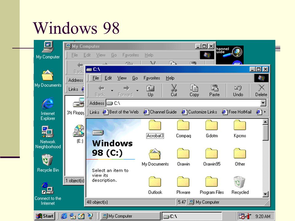 Windows 98 En son grafik,ses ve çoklu ortam desteği USB desteği