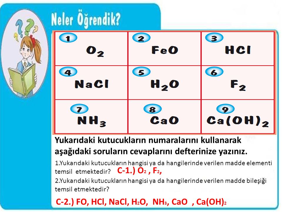 C-2.) FO, HCl, NaCl, H2O, NH3, CaO , Ca(OH)2