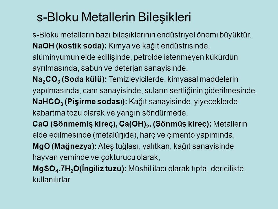 s-Bloku Metallerin Bileşikleri