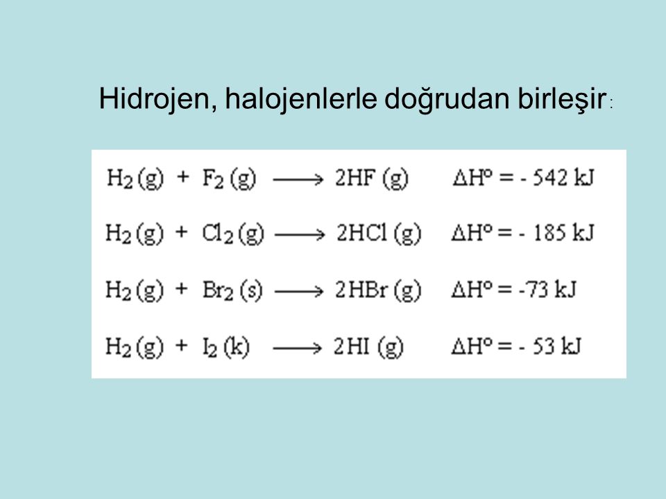 Hidrojen, halojenlerle doğrudan birleşir :