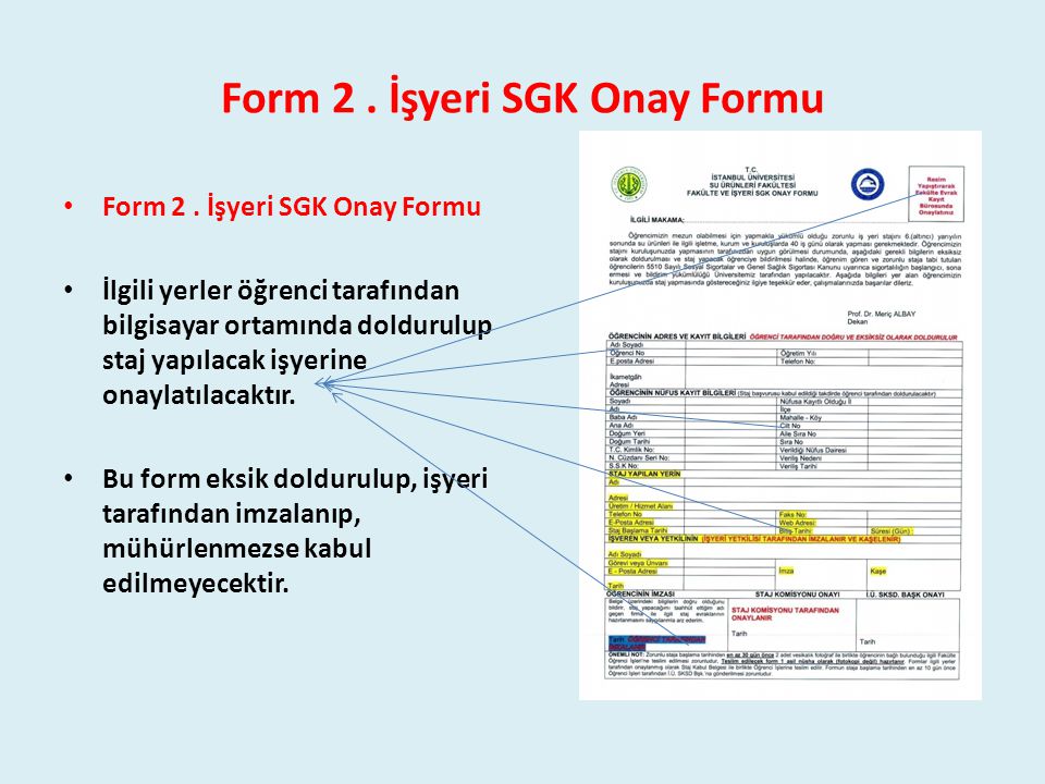 Form 2 . İşyeri SGK Onay Formu