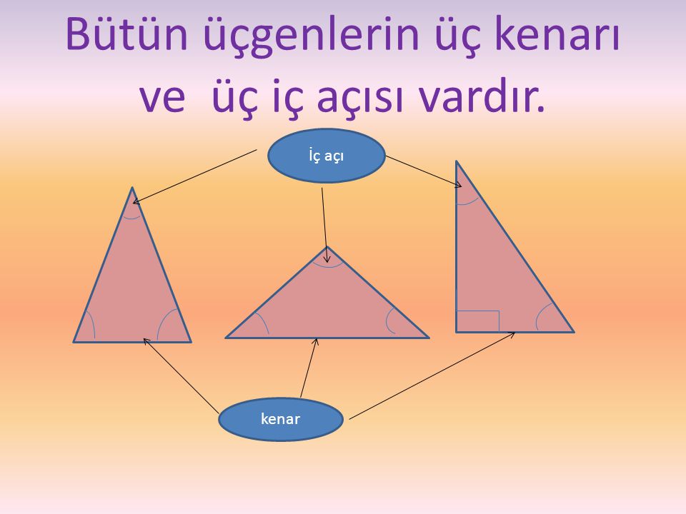 Bütün üçgenlerin üç kenarı ve üç iç açısı vardır.