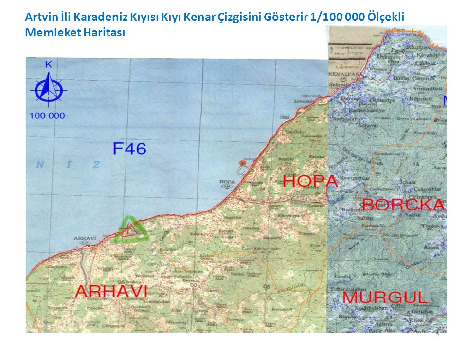Artvin İli Karadeniz Kıyısı Kıyı Kenar Çizgisini Gösterir 1/ Ölçekli Memleket Haritası