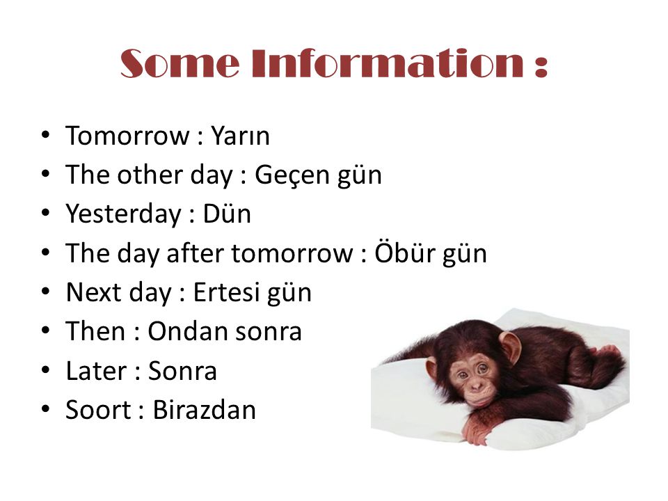 Some Information : Tomorrow : Yarın The other day : Geçen gün