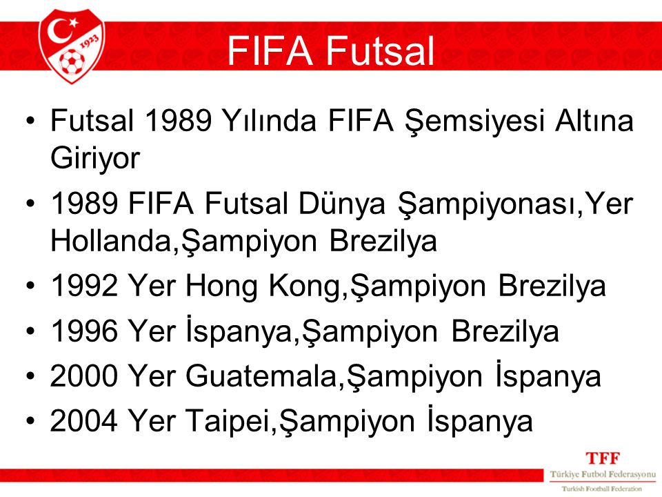 FIFA Futsal Futsal 1989 Yılında FIFA Şemsiyesi Altına Giriyor