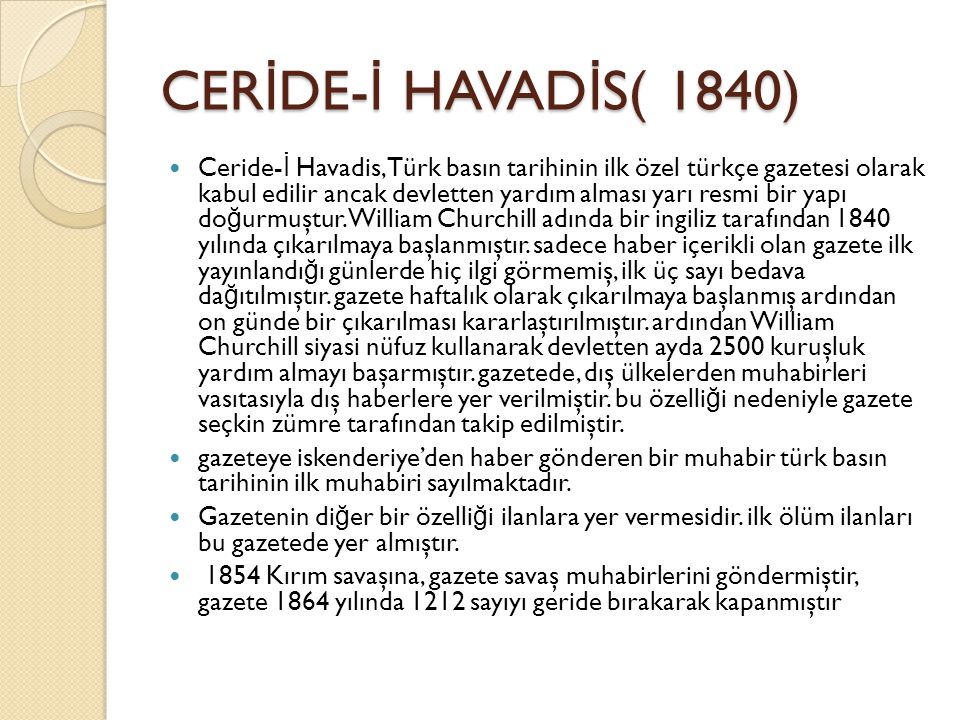 CERİDE-İ HAVADİS( 1840)
