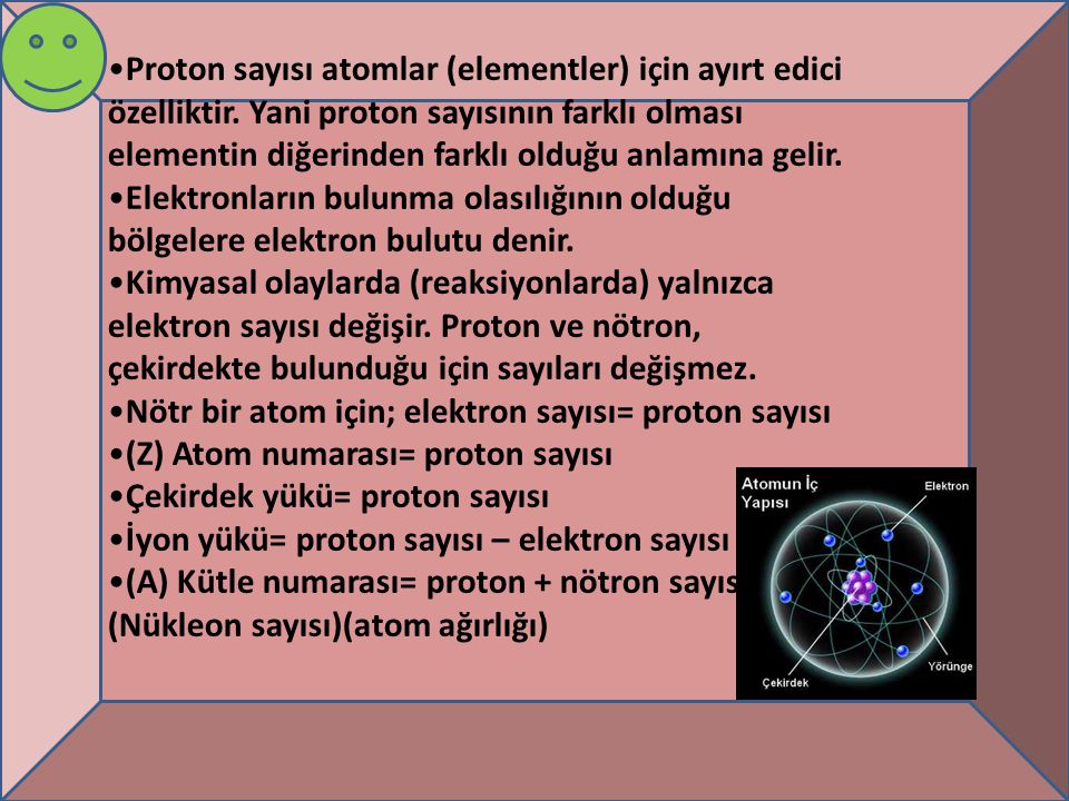 Proton sayısı atomlar (elementler) için ayırt edici özelliktir