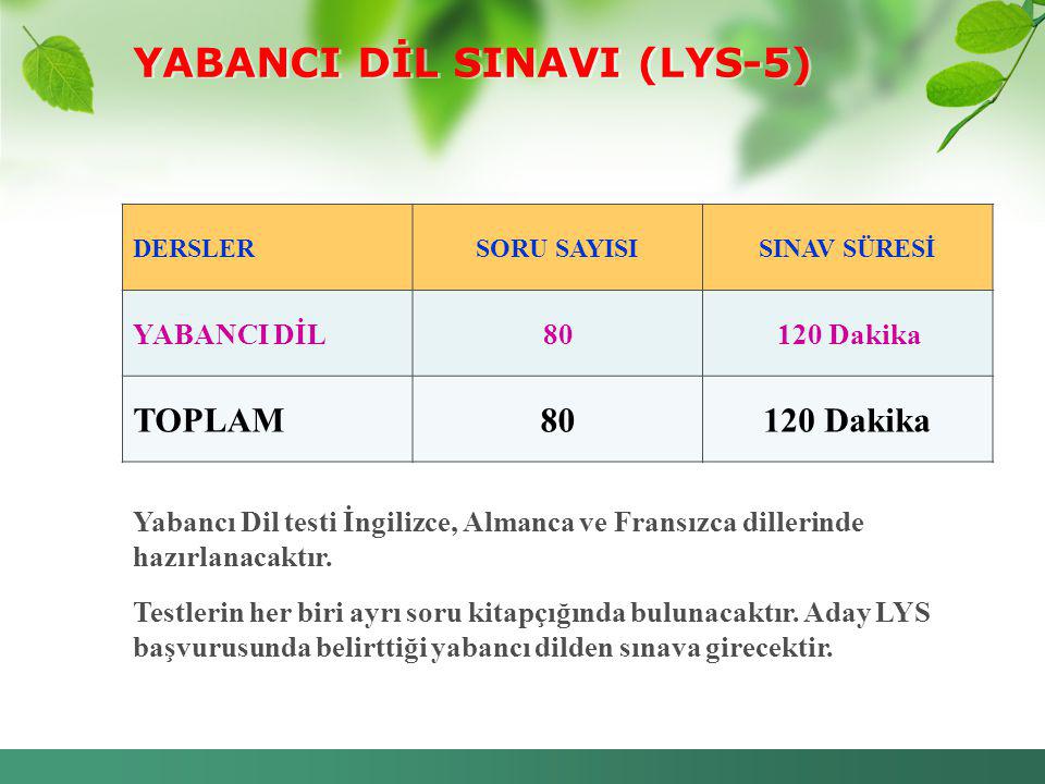 YABANCI DİL SINAVI (LYS-5)