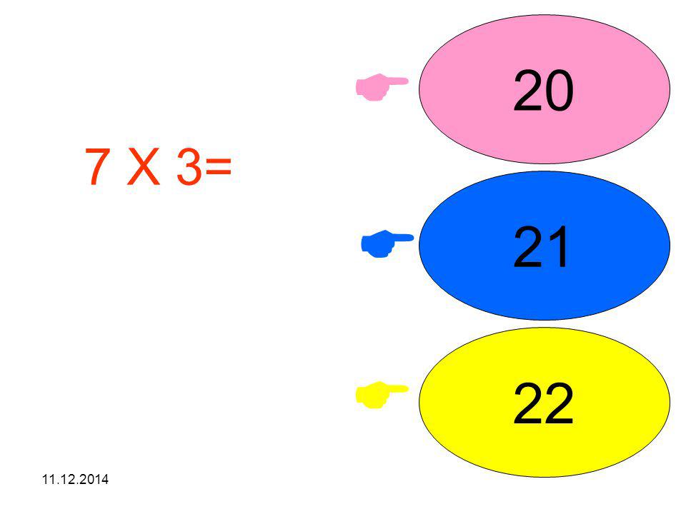 20  7 X 3= işleminin sonucunu seçiniz. 21  22 