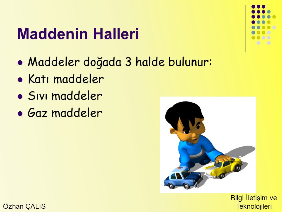 Maddenin Halleri Maddeler doğada 3 halde bulunur: Katı maddeler