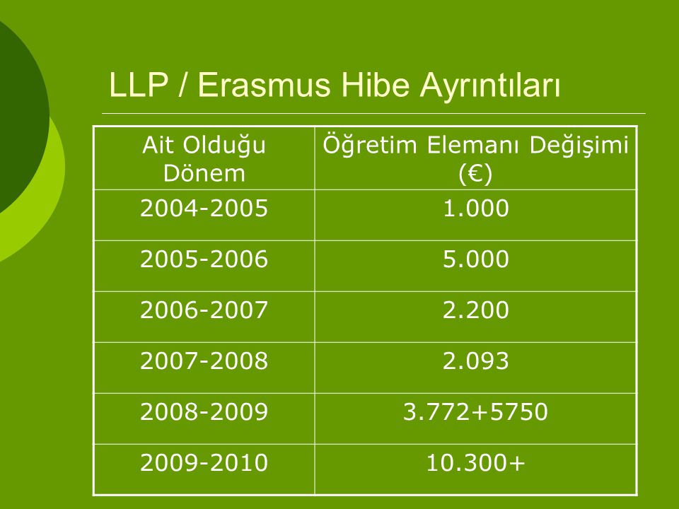 LLP / Erasmus Hibe Ayrıntıları