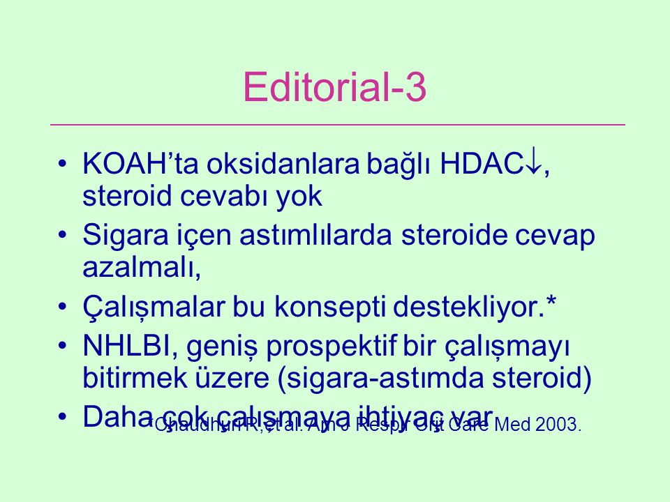 Editorial-3 KOAH’ta oksidanlara bağlı HDAC, steroid cevabı yok
