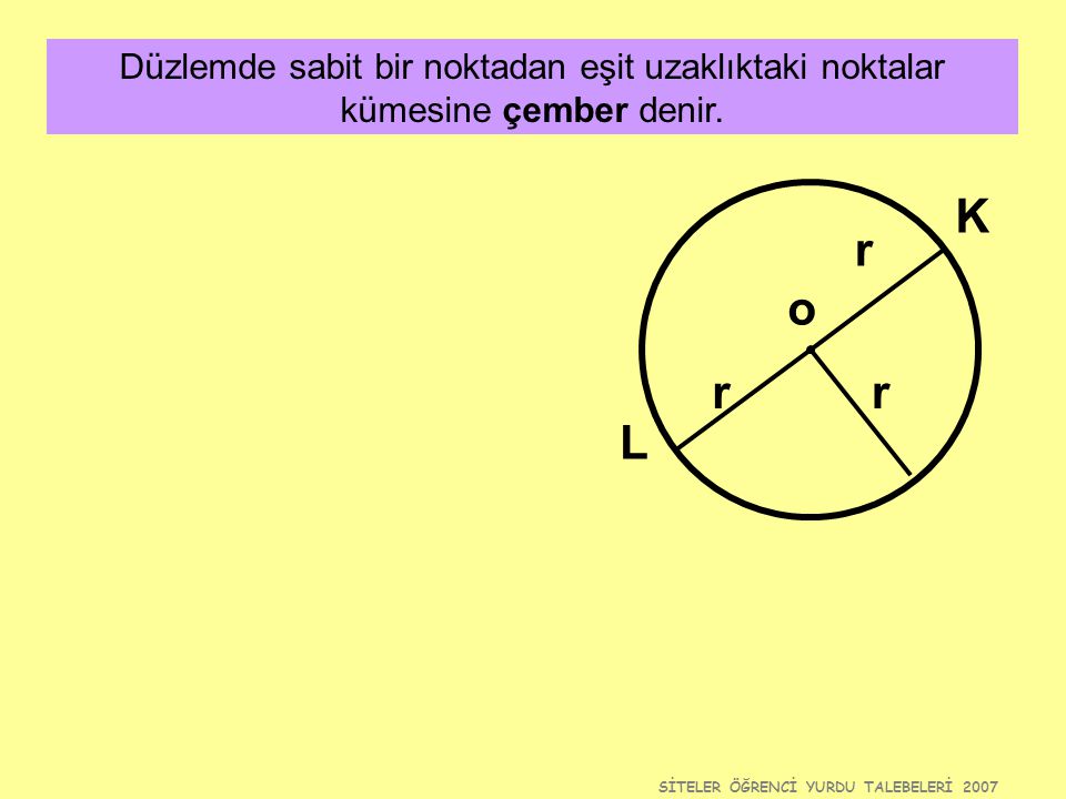 Düzlemde sabit bir noktadan eşit uzaklıktaki noktalar kümesine çember denir.