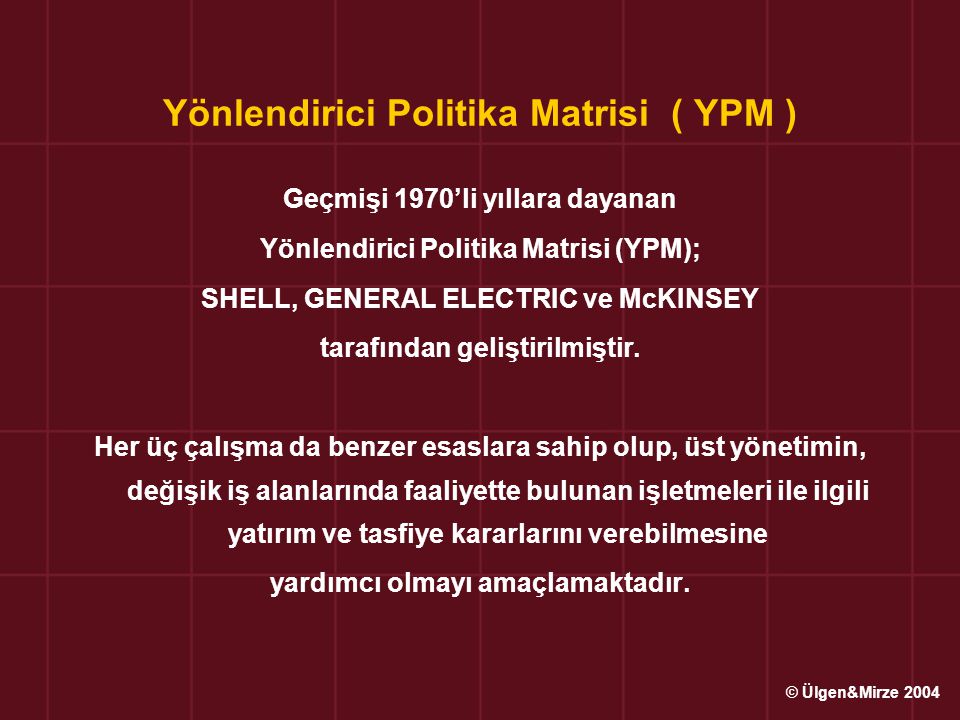 Yönlendirici Politika Matrisi ( YPM )