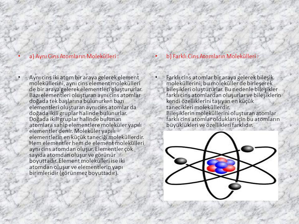 a) Aynı Cins Atomların Molekülleri :