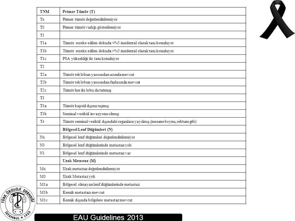 EAU Guidelines 2013 TNM Primer Tümör (T) Tx