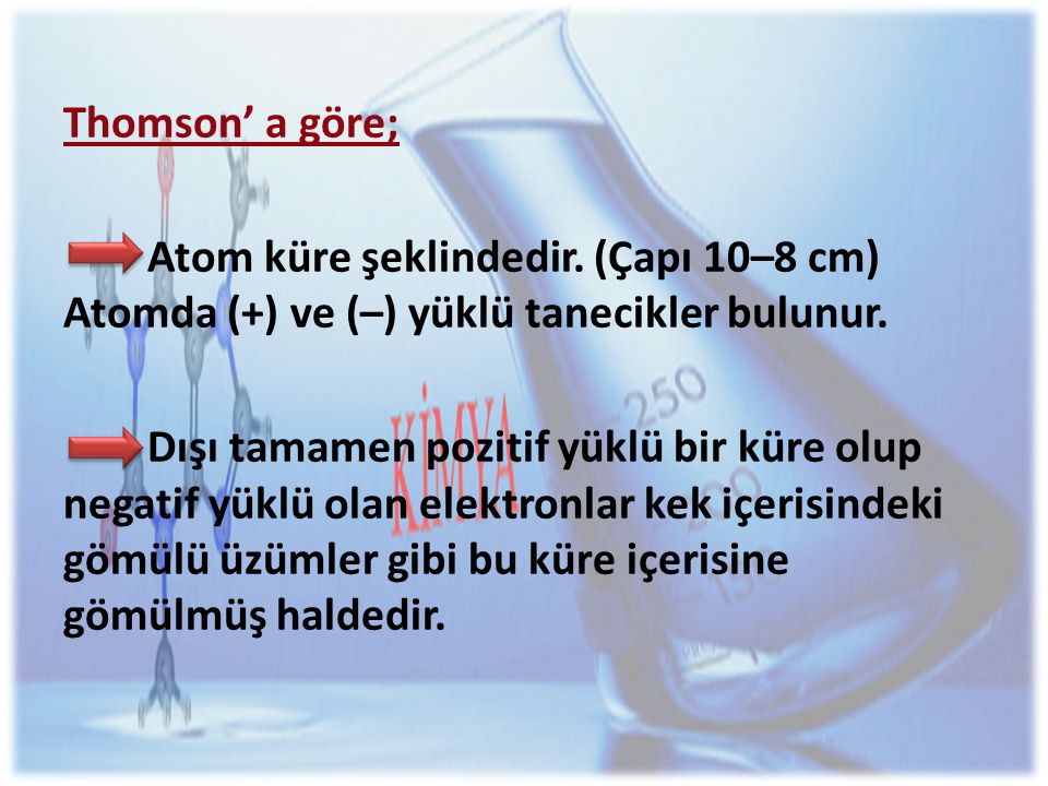 Thomson’ a göre; Atom küre şeklindedir