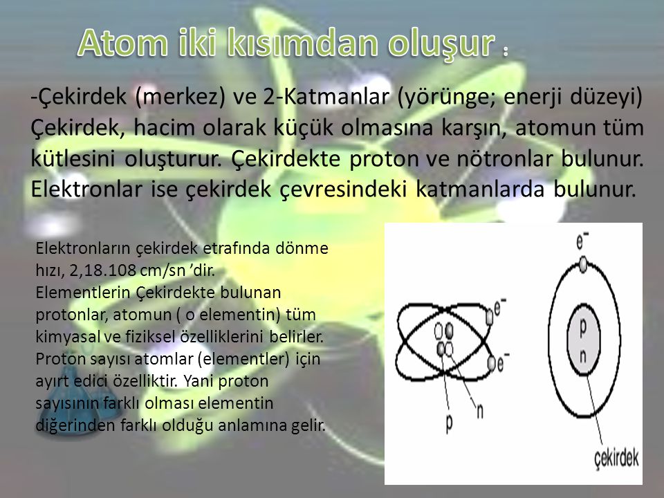 Atom iki kısımdan oluşur :