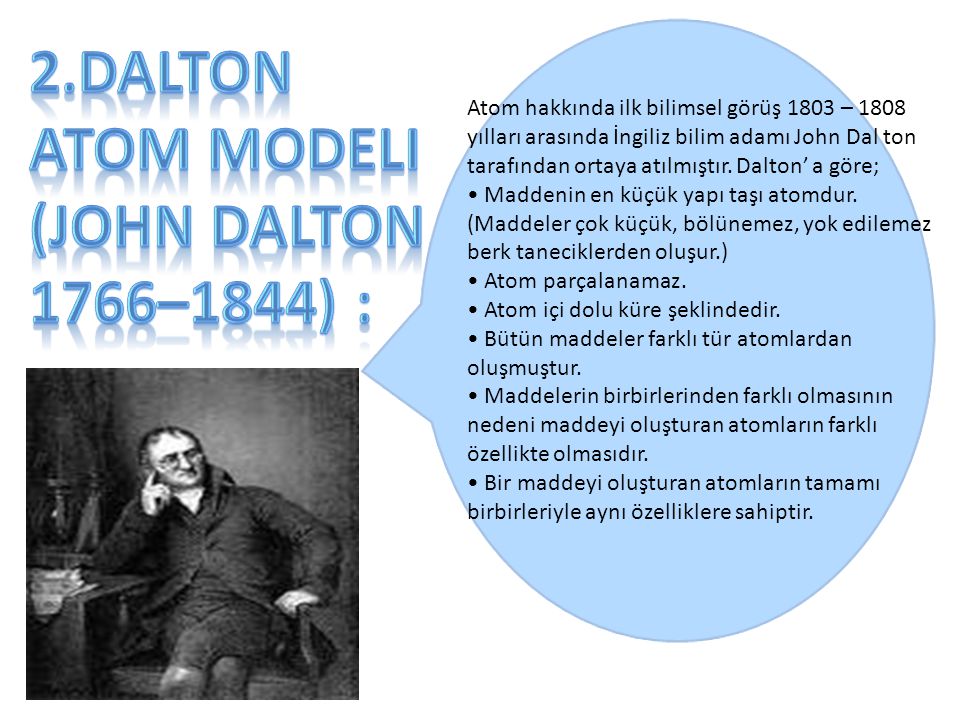 2.Dalton Atom Modeli (John Dalton 1766–1844) :
