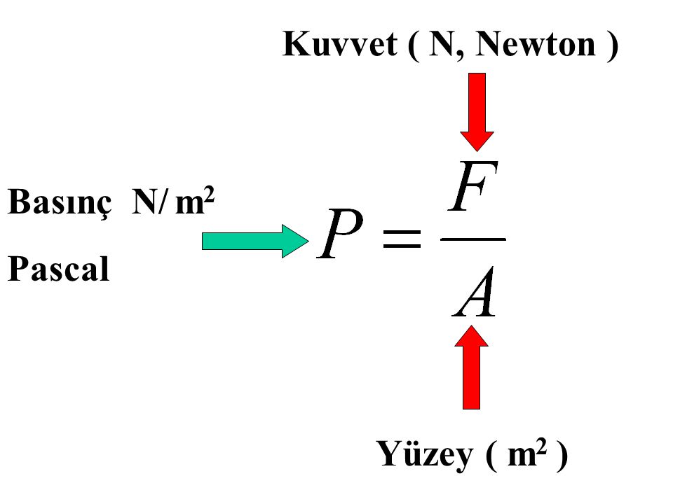 Kuvvet ( N, Newton ) Basınç N/ m2 Pascal Yüzey ( m2 )