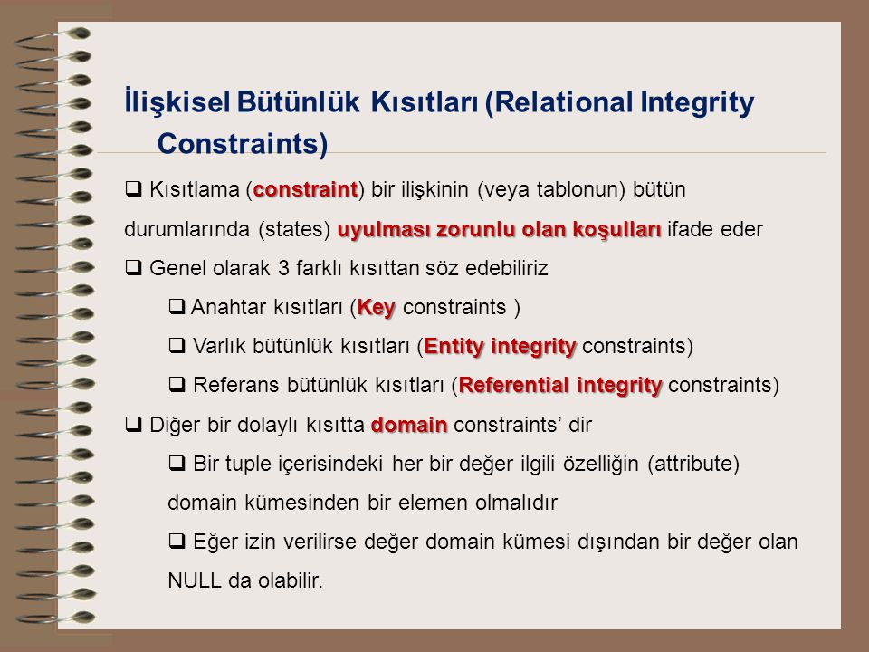 İlişkisel Bütünlük Kısıtları (Relational Integrity Constraints)