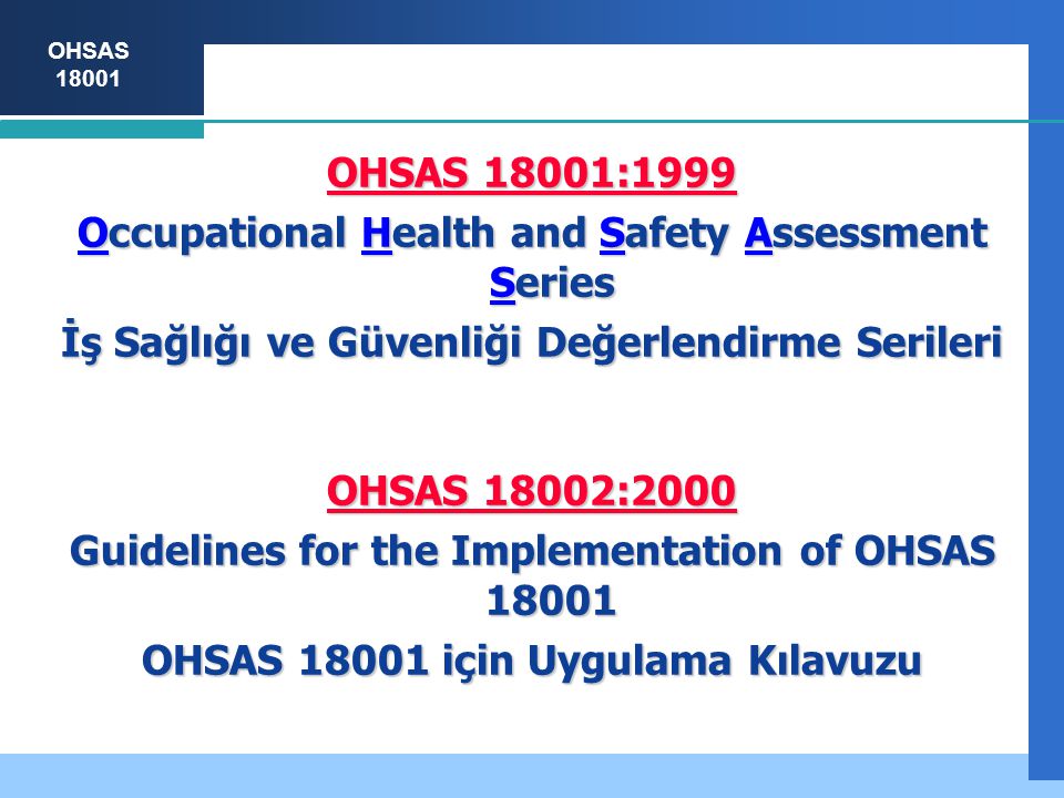 Occupational Health and Safety Assessment Series