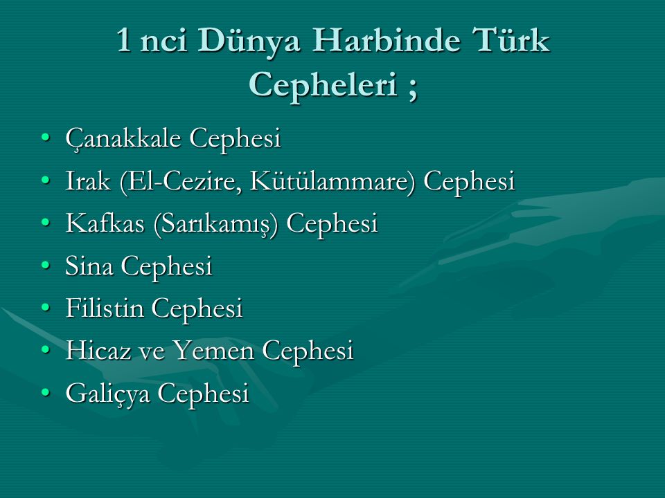 1 nci Dünya Harbinde Türk Cepheleri ;