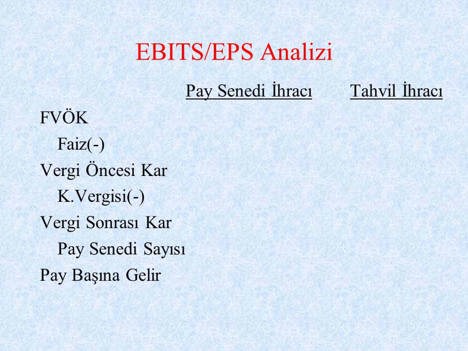 EBITS/EPS Analizi Pay Senedi İhracı Tahvil İhracı FVÖK Faiz(-)