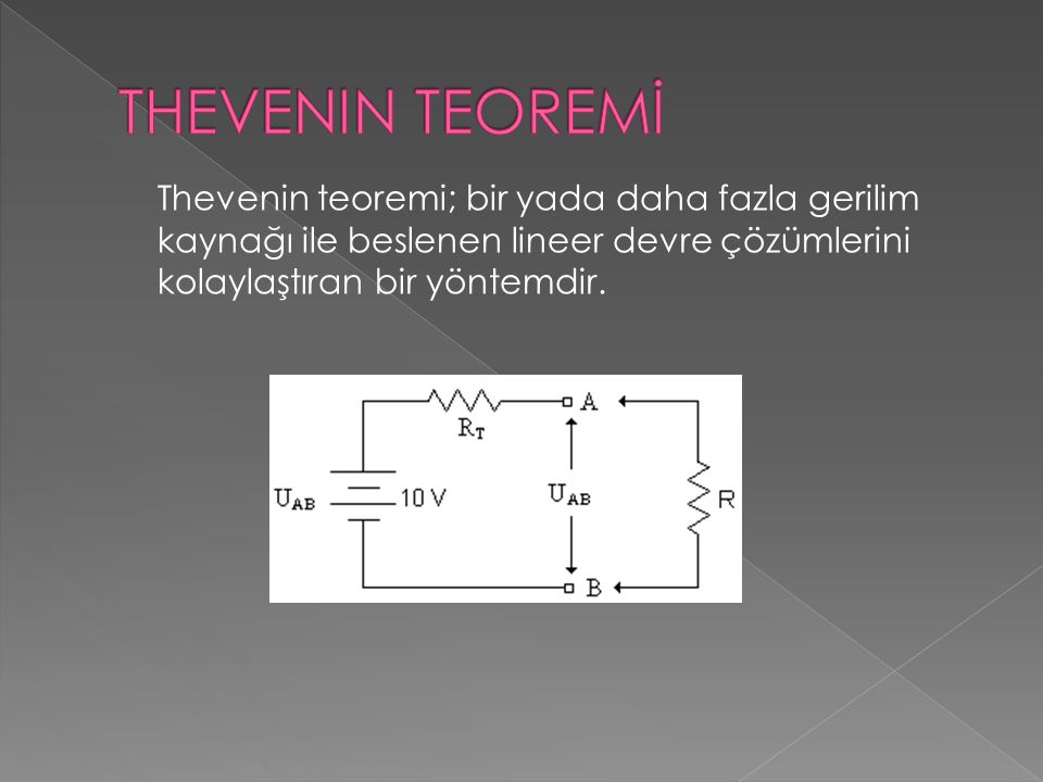 THEVENIN TEOREMİ Thevenin teoremi; bir yada daha fazla gerilim kaynağı ile beslenen lineer devre çözümlerini kolaylaştıran bir yöntemdir.