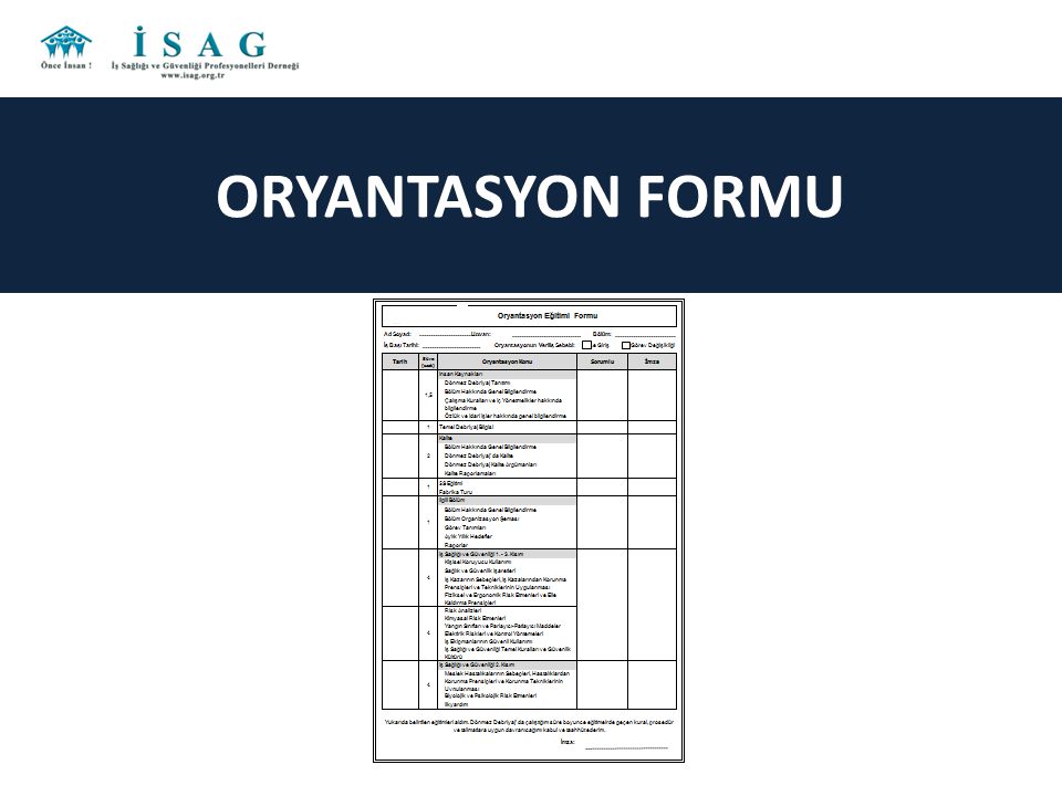 ORYANTASYON FORMU