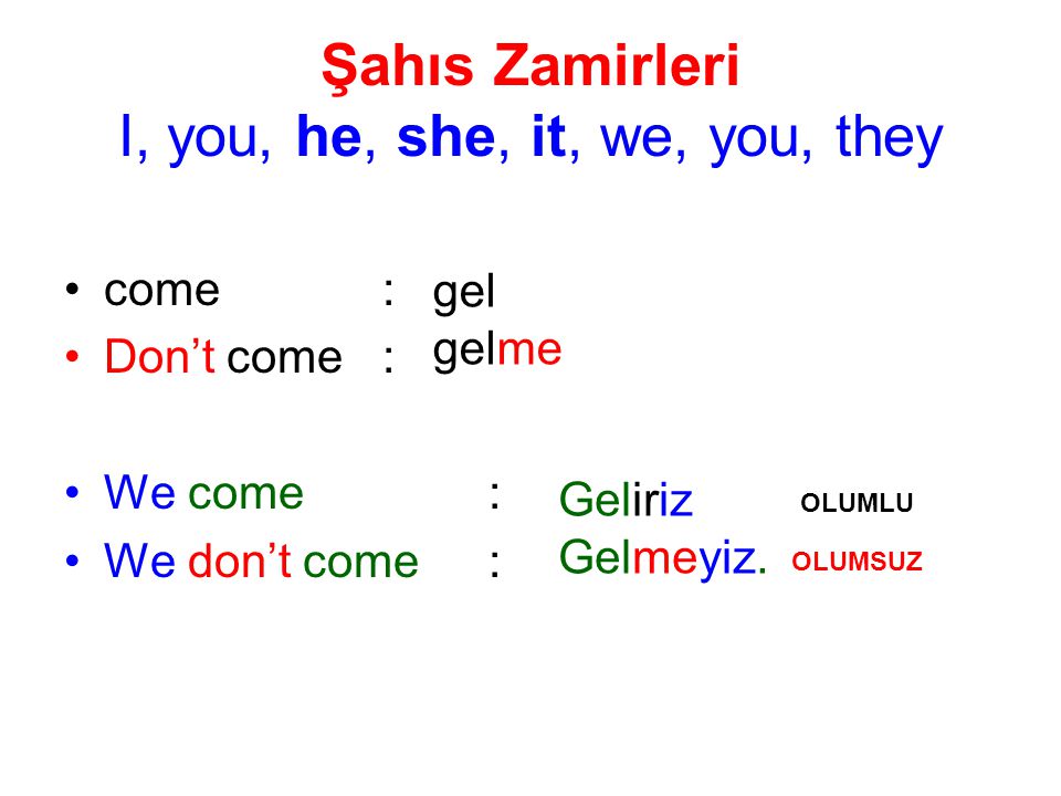 Şahıs Zamirleri I, you, he, she, it, we, you, they