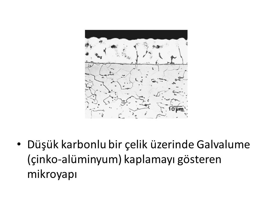 Düşük karbonlu bir çelik üzerinde Galvalume (çinko-alüminyum) kaplamayı gösteren mikroyapı