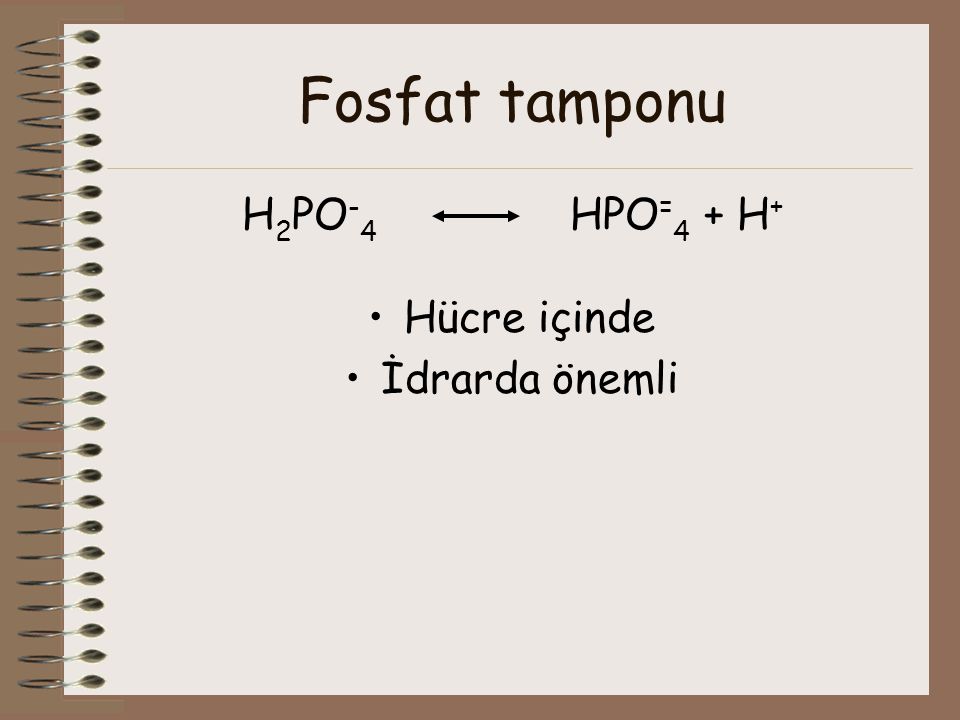Fosfat tamponu H2PO-4 HPO=4 + H+ Hücre içinde İdrarda önemli