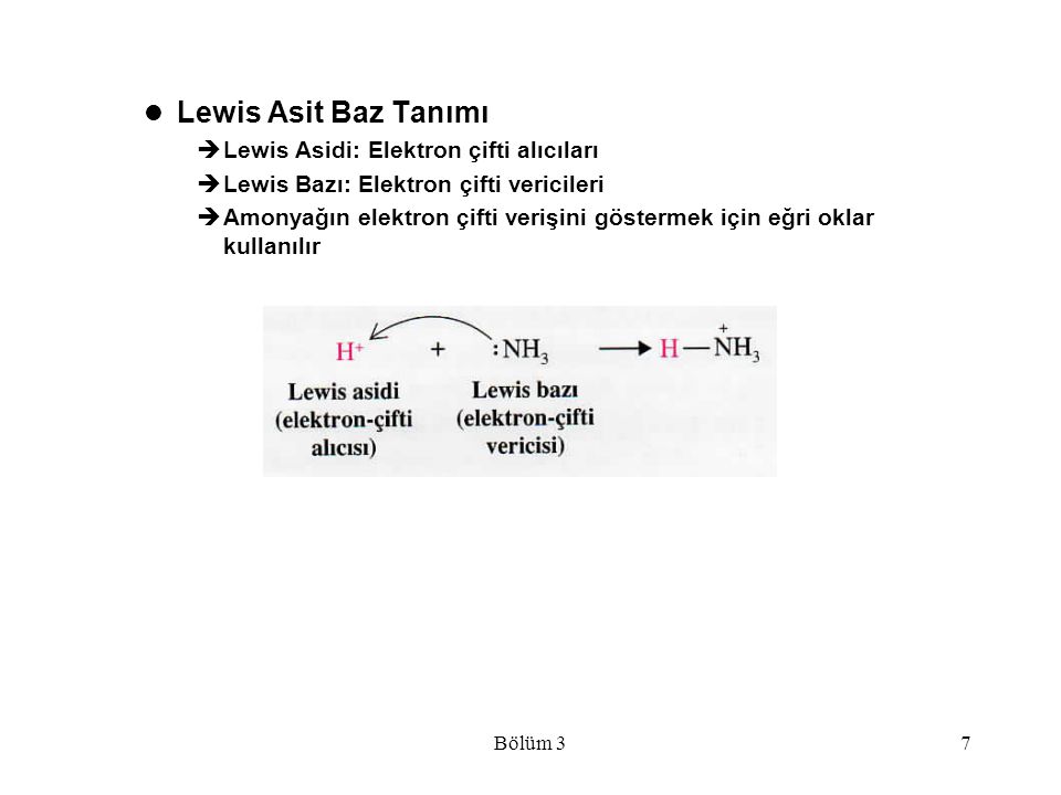 Lewis Asit Baz Tanımı Lewis Asidi: Elektron çifti alıcıları
