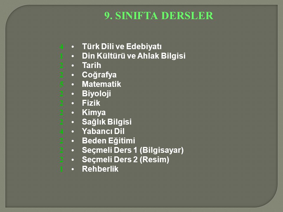 9. SINIFTA DERSLER Türk Dili ve Edebiyatı