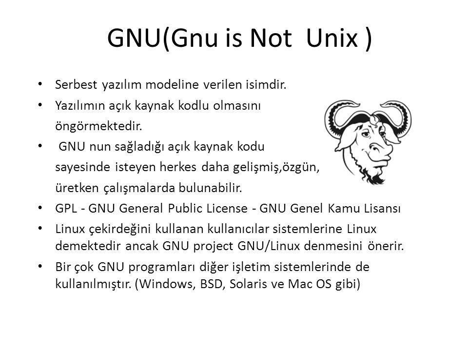 GNU(Gnu is Not Unix ) Serbest yazılım modeline verilen isimdir.