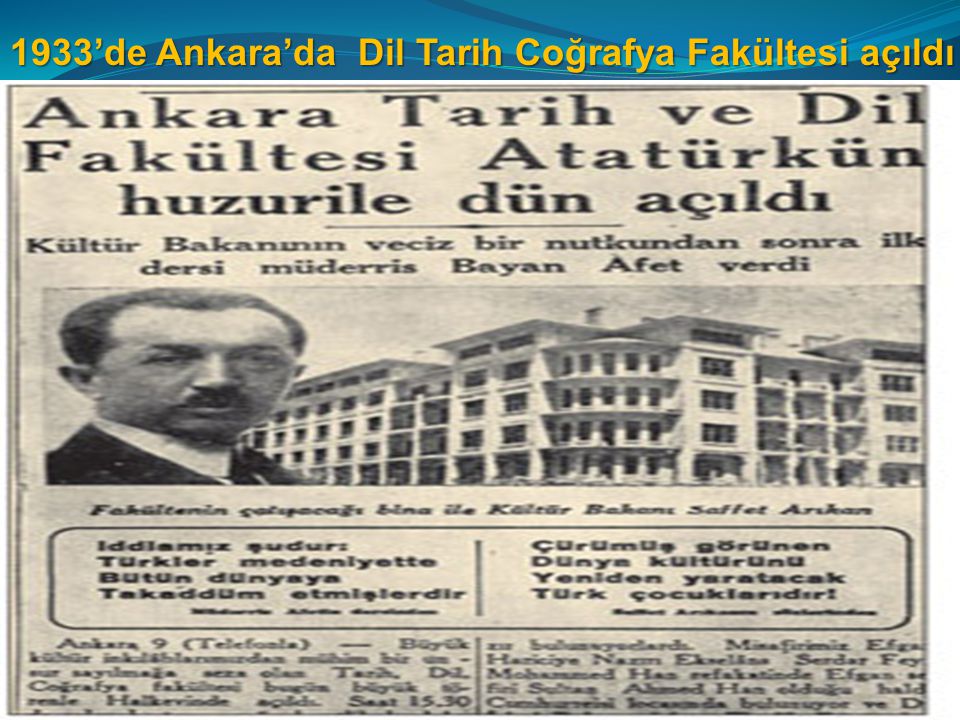 1933’de Ankara’da Dil Tarih Coğrafya Fakültesi açıldı