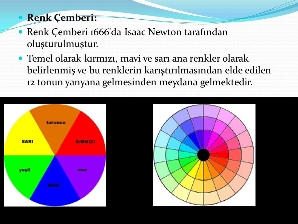 Renk Çemberi: Renk Çemberi 1666 da Isaac Newton tarafından oluşturulmuştur.