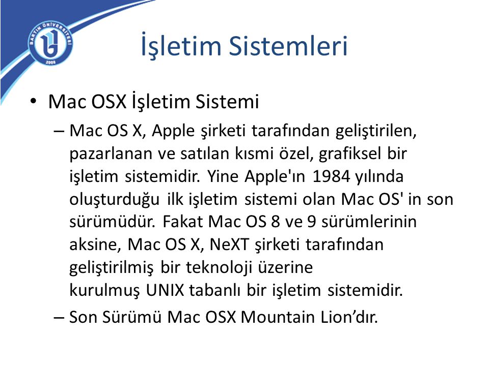 İşletim Sistemleri Mac OSX İşletim Sistemi