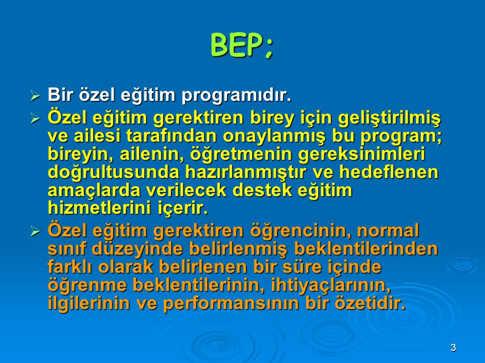 BEP; Bir özel eğitim programıdır.