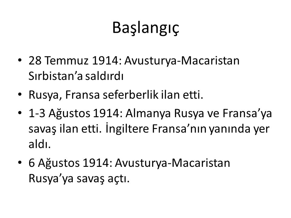Başlangıç 28 Temmuz 1914: Avusturya-Macaristan Sırbistan’a saldırdı